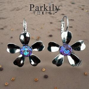 Handcrafted earrings with blue aurora crystal and silver.